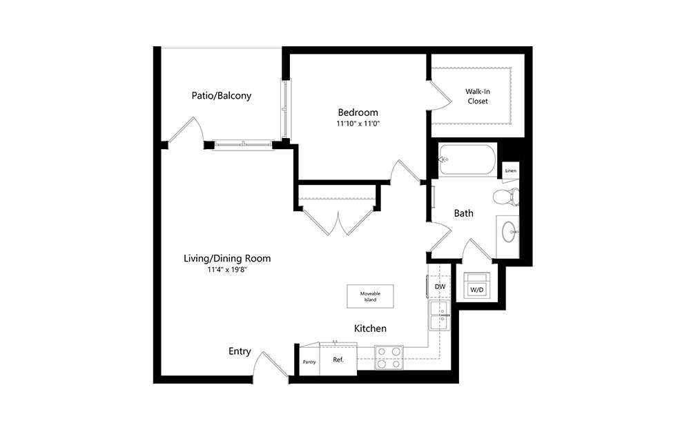 A5 - 1 bedroom floorplan layout with 1 bath and 784 square feet.