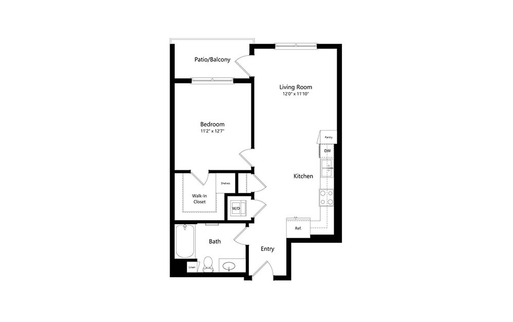 A3 - 1 bedroom floorplan layout with 1 bath and 717 square feet.