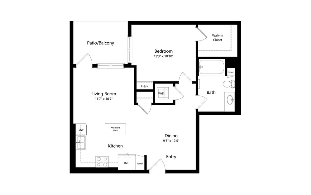 A5.3 - 1 bedroom floorplan layout with 1 bath and 743 square feet.