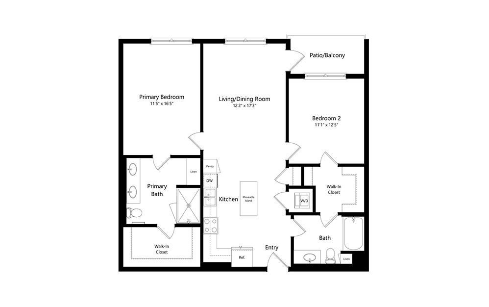 B1.2 - 2 bedroom floorplan layout with 2 baths and 1176 square feet.