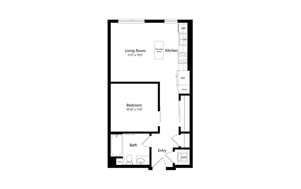 A1.1 - 1 bedroom floorplan layout with 1 bath and 637 square feet.