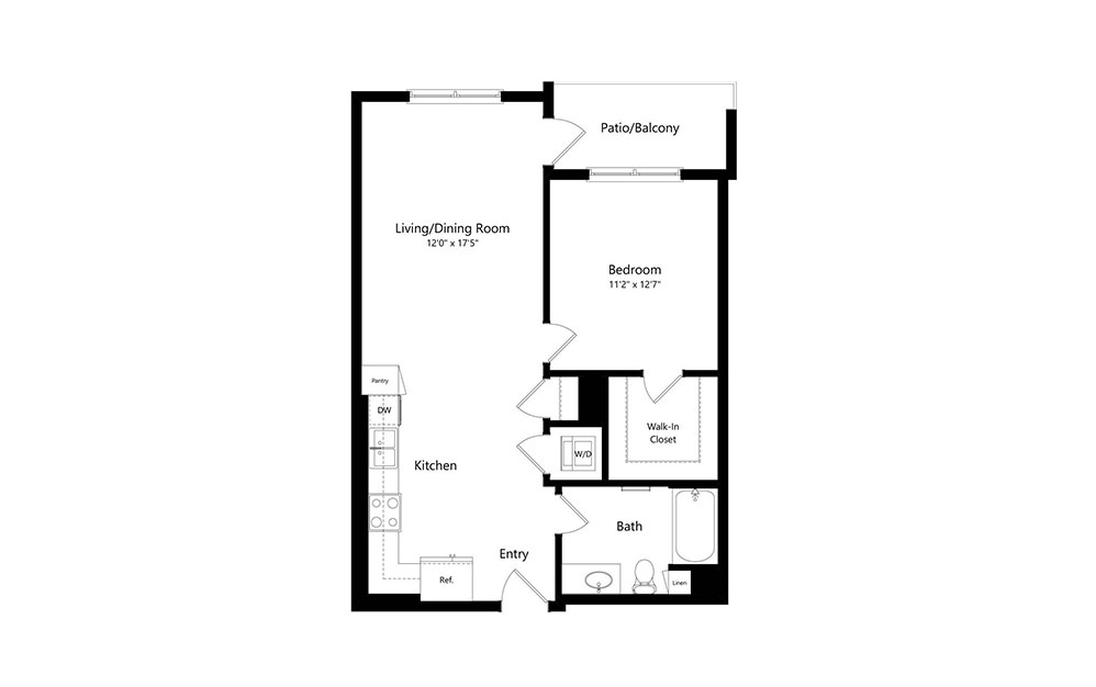 A3.4 - 1 bedroom floorplan layout with 1 bath and 751 square feet.