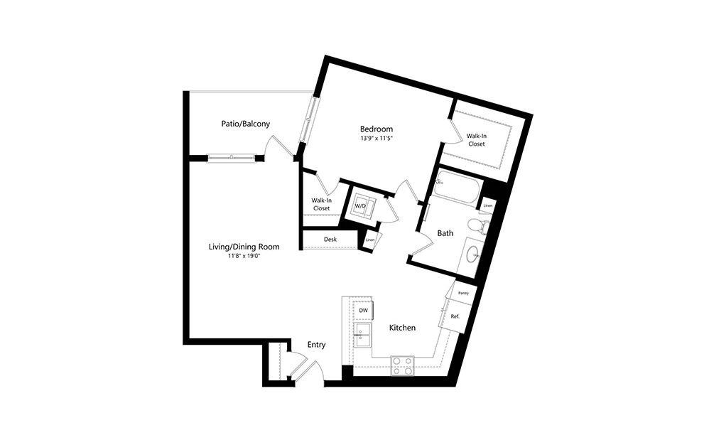 A2.1 - 1 bedroom floorplan layout with 1 bath and 907 square feet.