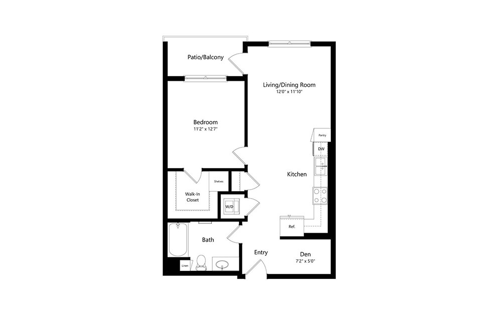 A3.2 - 1 bedroom floorplan layout with 1 bath and 756 square feet.