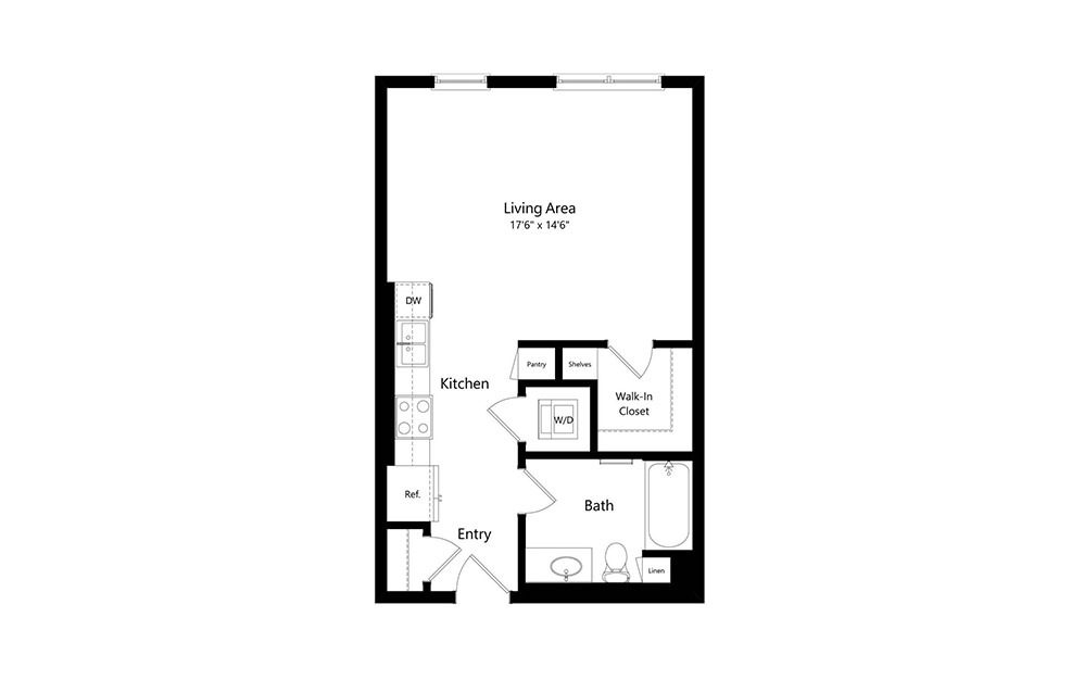 S1.1 - Studio floorplan layout with 1 bath and 539 square feet.