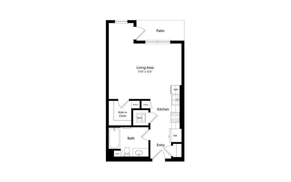 S1.2 - Studio floorplan layout with 1 bath and 556 square feet.