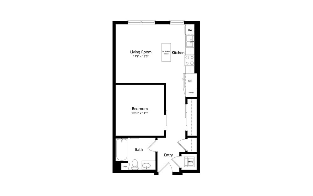 A1 - 1 bedroom floorplan layout with 1 bath and 628 square feet.